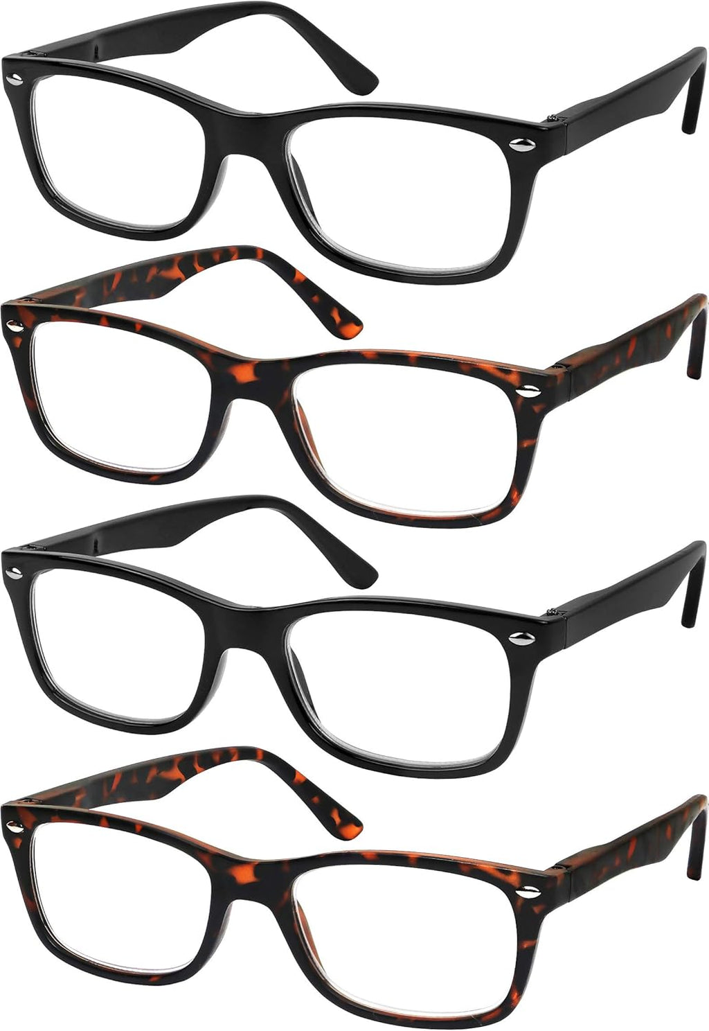 Success Eyewear Reading Glasses Set of 4 Black Quality Readers Spring Hinge Glasses for Reading for Men and Women