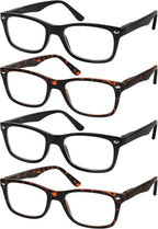 Success Eyewear Reading Glasses Set of 4 Black Quality Readers Spring Hinge Glasses for Reading for Men and Women
