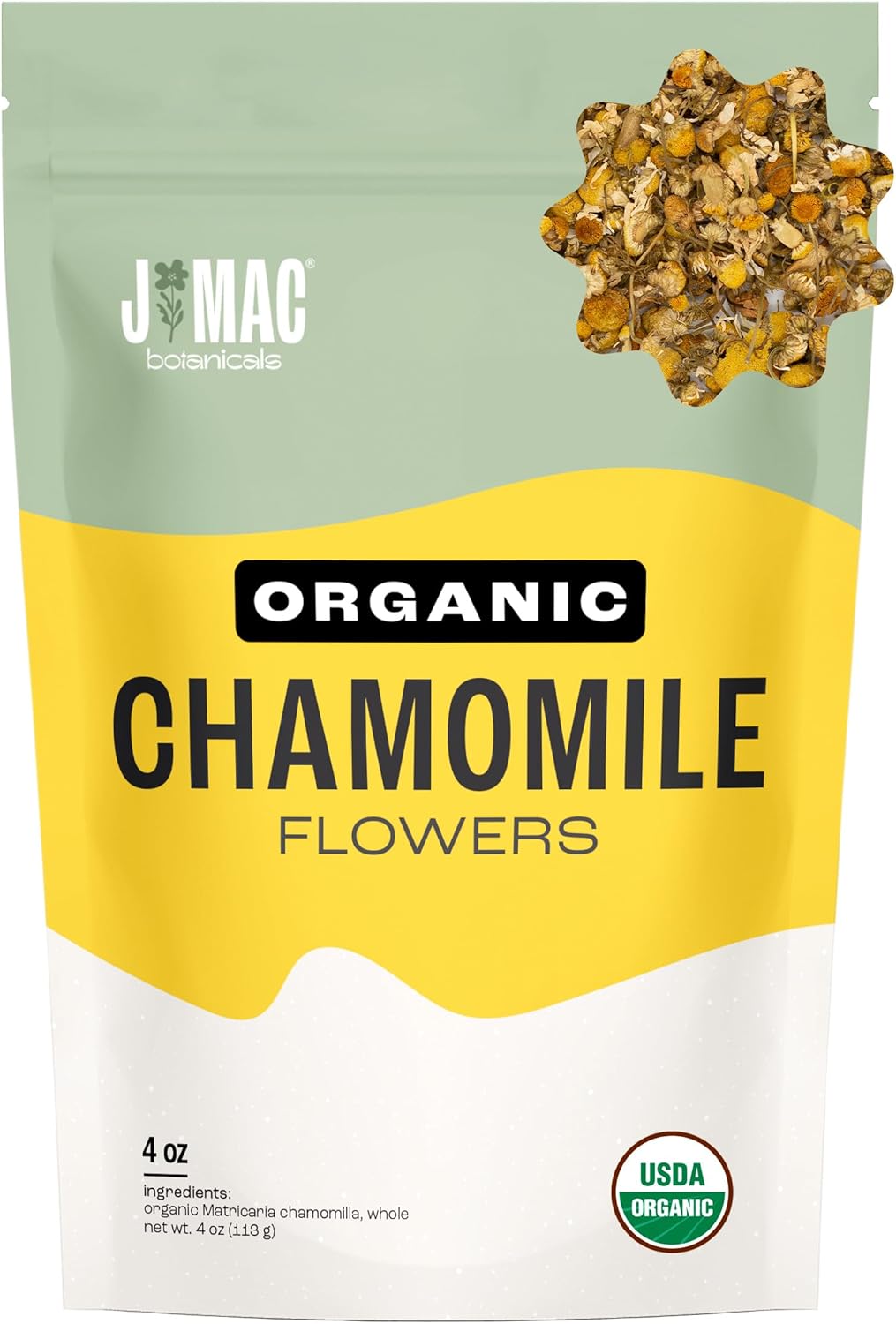 J Mac Botanicals, Organic Chamomile Flowers, Whole Dried Chamomile flower, Loose Leaf tea