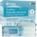 SUNKISS Trustplus Wet Wipes for Adult No Rinse, Extra Large 8”x12” Body Cleaning Washcloths for Elderly Incontinence & Cleansing, Fresh Scented, 200 Count (4 Packs of 50)