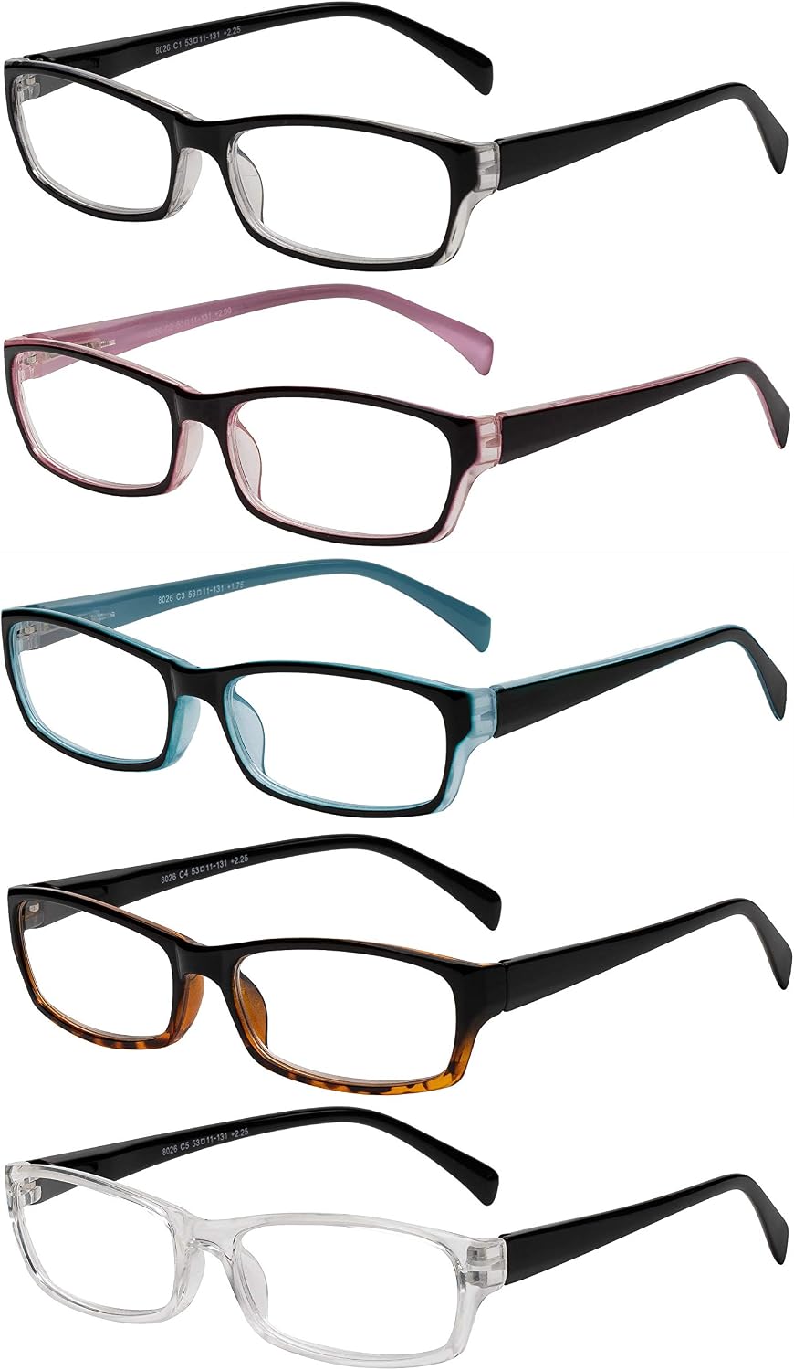 Yogo Vision Reading Glasses 5 Pairs Fashion Ladies Quality Designed Spring Hinge Readers for Women