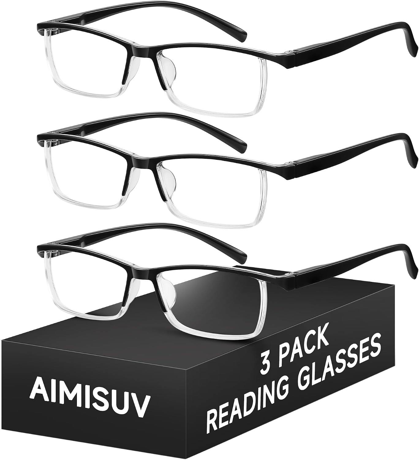 3 Pack Reading Glasses for Men, Rectangular Spring Hinge Readers for Men Women with Blue Light Blocking