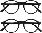 OPULIZE REY Reading Glasses for Women Men, Retro Round Frame with Spring Hinges, Matte Black +1.00 (Pack of 2)