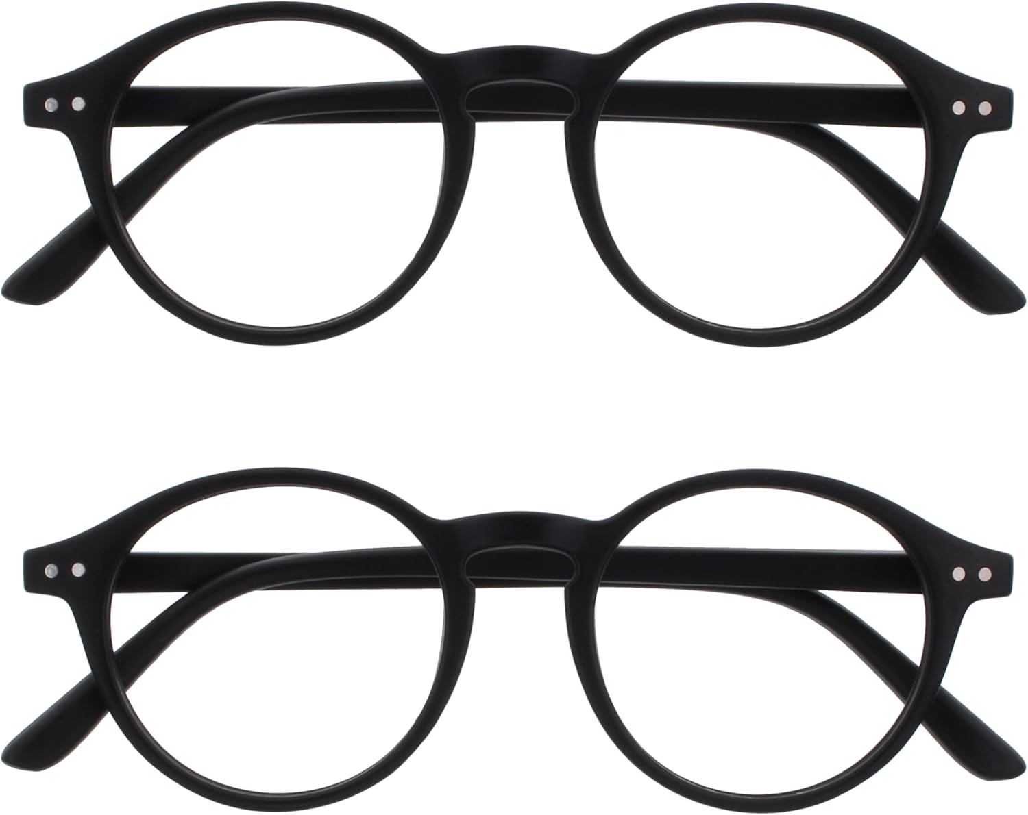 OPULIZE REY Reading Glasses for Women Men, Retro Round Frame with Spring Hinges, Matte Black +1.00 (Pack of 2)