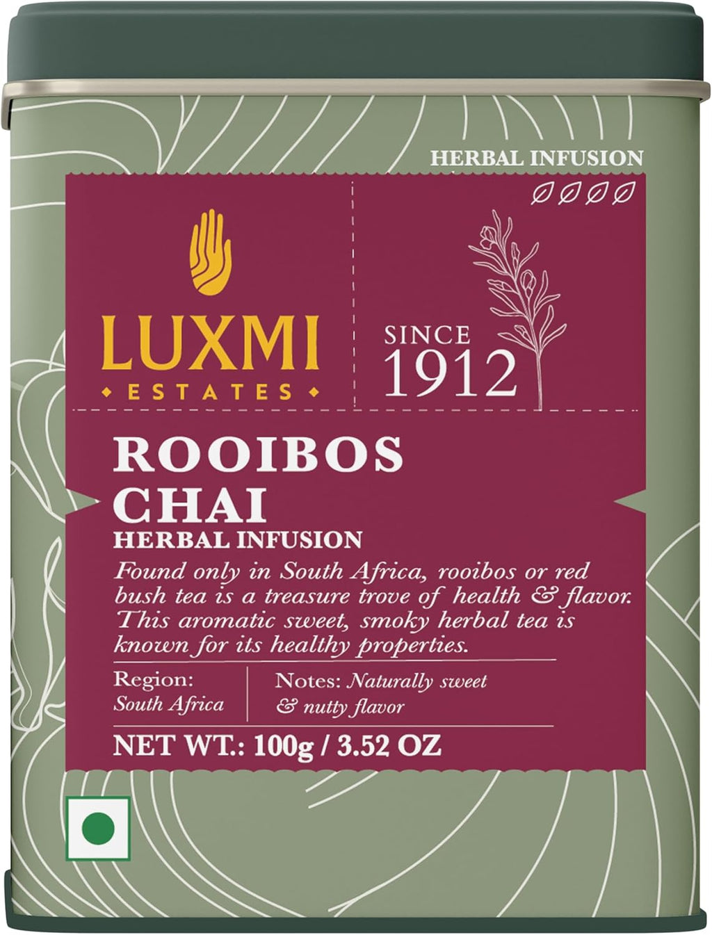 Luxmi Estates - Rooibos Chai - Rooibos Tea with Spices - Loose Leaf - 100g, 3.52 Oz (50 Cups), Limited Fall Tea with Cinnamon, Cardamom and Clove, Perfect for Relaxation