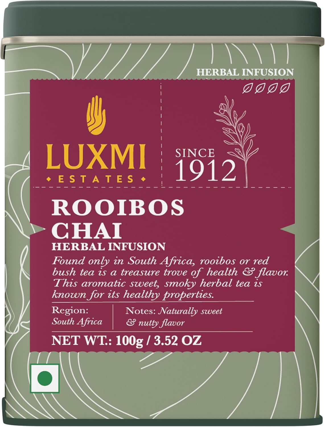 Luxmi Estates - Rooibos Chai - Rooibos Tea with Spices - Loose Leaf - 100g, 3.52 Oz (50 Cups), Limited Fall Tea with Cinnamon, Cardamom and Clove, Perfect for Relaxation