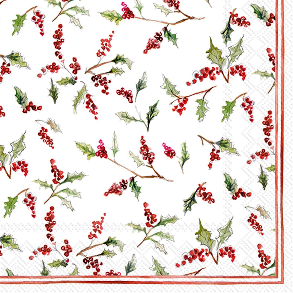 IHR Ideal Home Range Party Napkins Disposable 3-Ply Paper Lunch Napkin Pack, 6.5" x 6.5", Christmas Ilex Berries, 20-Count