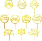 100 Pcs Gold Happy Birthday Cake Toppers Gold Acrylic Cake Topper Glitter Birthday Cake Decorations Double Sided Cake Topper for Children Supplies Accessories Decorations Figurines Ornaments