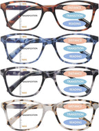 4 Pack Progressive Multifocus Reading Glasses for Women Men Spring Hinge Blue Light Blocking Readers