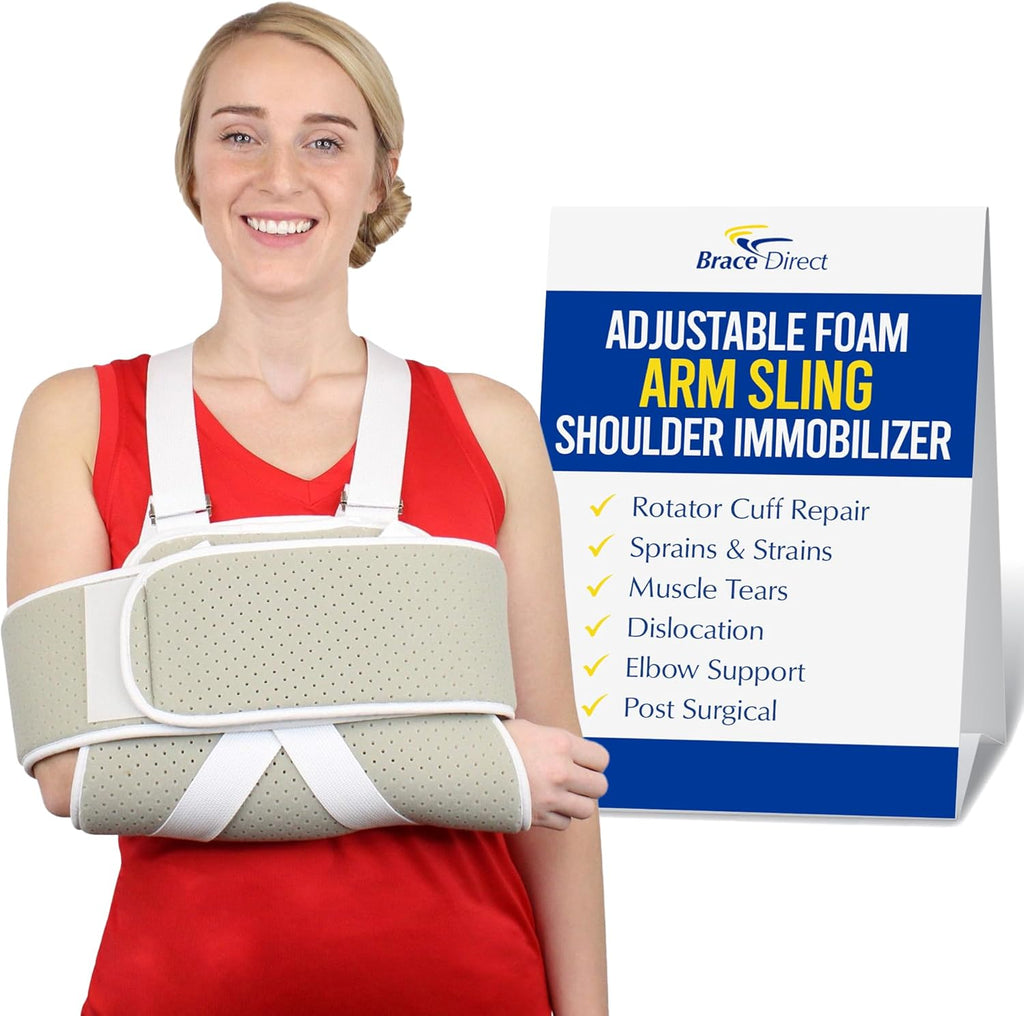 Brace Direct Adjustable Foam Arm Sling Shoulder Immobilizer for Rotator Cuff Repair, Post Op Recovery, Dislocations, Fractures & Shoulder Injuries (OSFM)