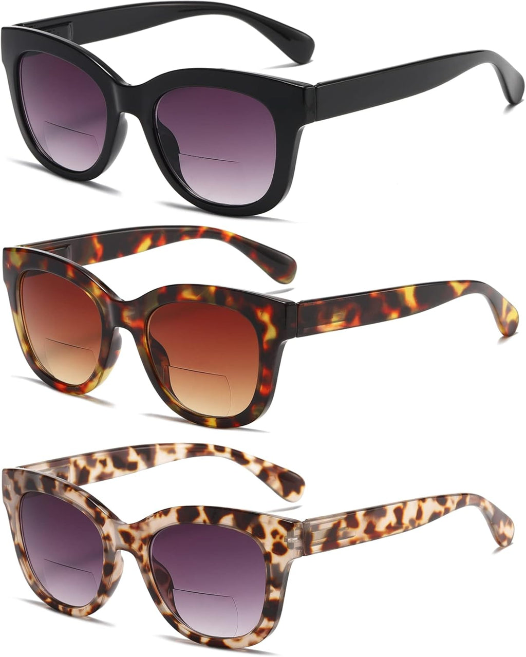 Bifocal Sunglasses For Women Reading Sunglasses 3 Pack UV400 Sun Readers Glasses With Spring Hinge +1.75