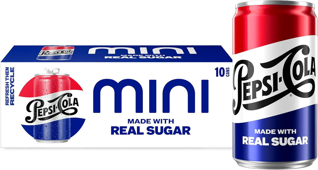 Pepsi Real Sugar Soda Mini Cans, 7.5oz Mini Cans, (10 Pack) (Packaging May Vary)