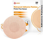 Carbou Freestyle Libre 2/3 Sensor Covers,20PCS Freestyle Adhesive Patches Waterproof CGM Cover for Libre,Enlite,Guardian –No Glue in The Center,Long Fixation for Your Sensor