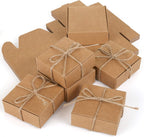 Naler 24 Pcs Small Gift Boxes with Ribbon - 3x3x1.2in Mini Kraft Boxes for Crafts, Sturdy Cardboard Boxes for Packaging Small Business, Handmade Jewelry, Party Favors(Brown)