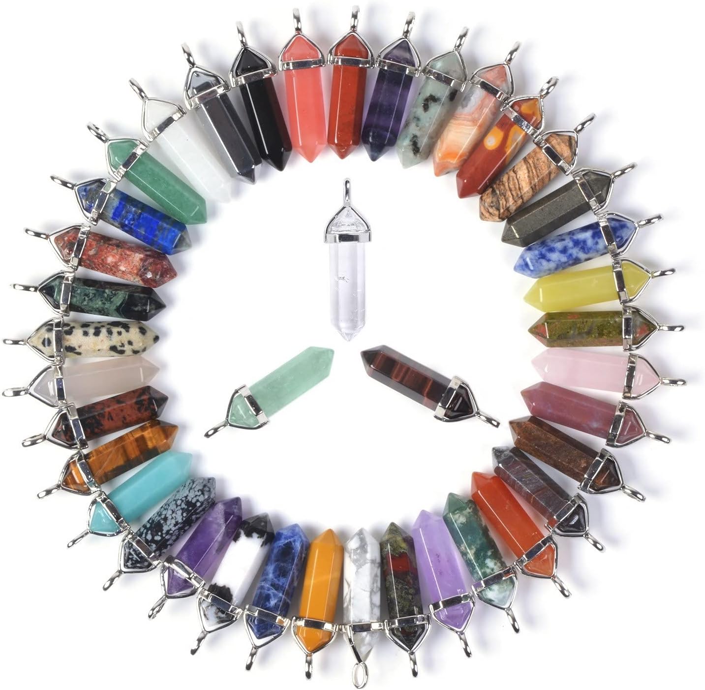 Justinstones Crystal Healing Hexagonal Point Chakra Reiki Pendant Beads Lot