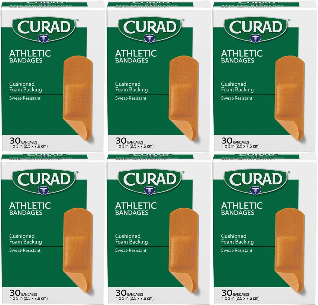 CURAD Athletic Foam Bandages, 1" x 3", Perfect for Sports Injuries, Pack of 6, 30 Count