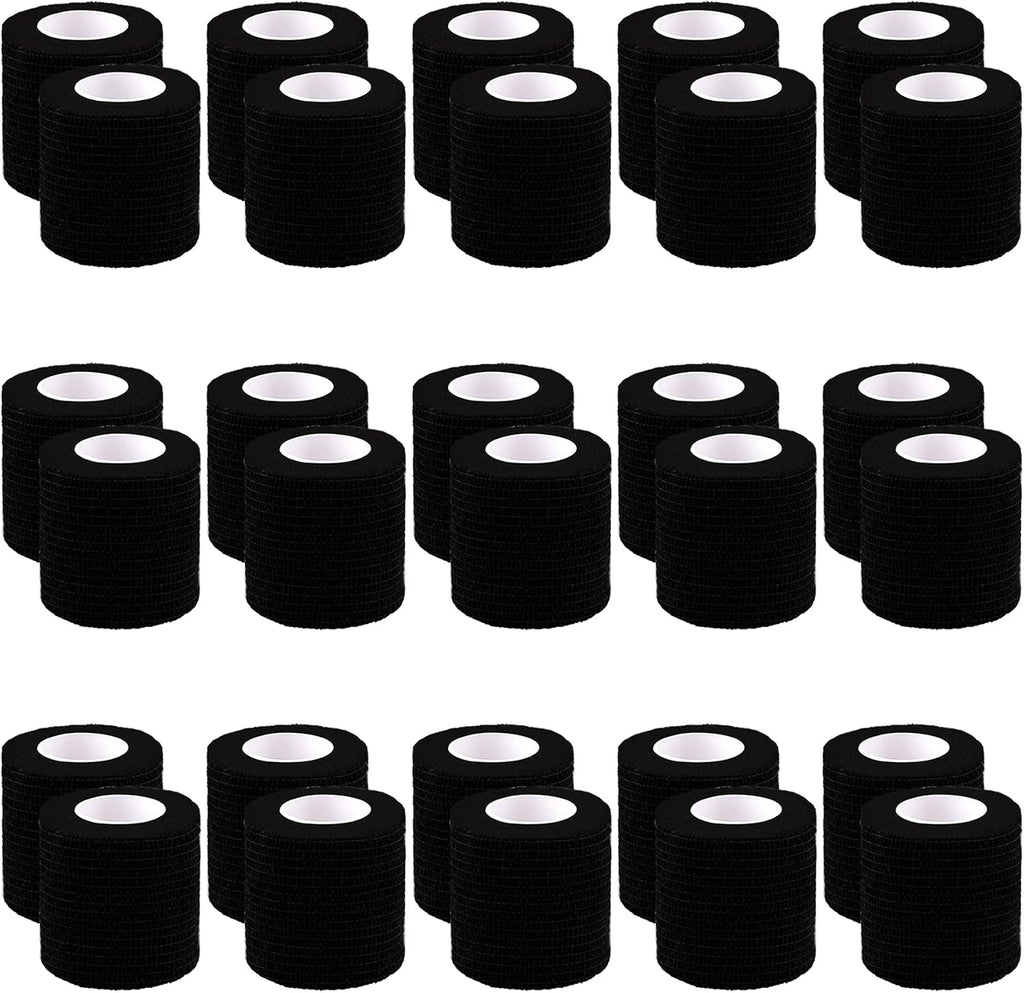 BQTQ 30 Rolls Self Adherent Wrap Stretch Bandages Self Adhesive Bandage Wrap 2 inch Self Stick Bandage Wrap Tape for Wrist Ankle Swelling Sprains (Black)