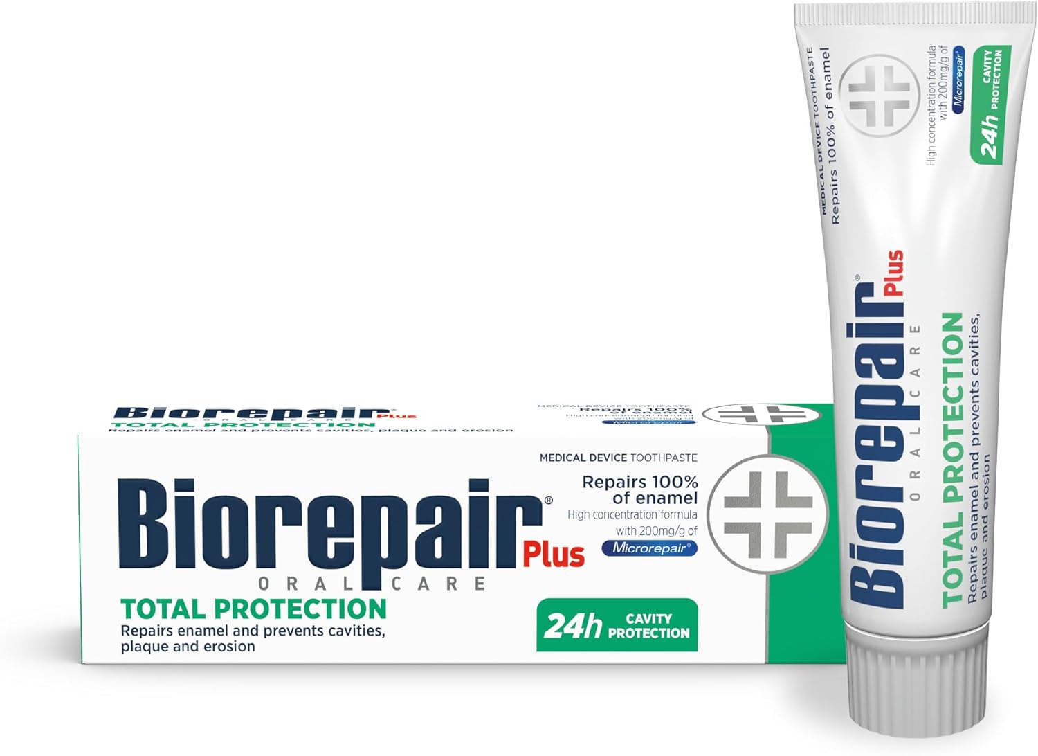 Biorepair Total Protection Plus Toothpaste w/microRepair Hydroxyapatite - Bad Breathe - Remineralize & Repair Enamel - Reduce Tatar & Plaque - Tooth Decay - Acid Erosion - No Fluoride - 2.54oz