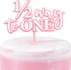 Acrylic 1/2 Way To One Cake Topper - Pink 6 Month Birthday Decoration, Half Way To One Cake Decoration, Girls Half Birthday Party Decorations(1/2 way to one cake topper)