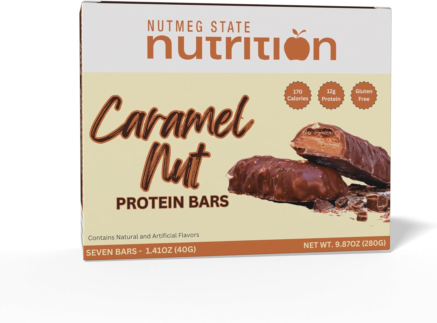 FITWISE - High Protein Layer Bars, 15g Protein, Low Calorie, Low Fat, Low Cholesterol, Aspartame Free, Vegetarian Breakfast Snack Bar, 7 Servings Per Box (Caramel Nut)