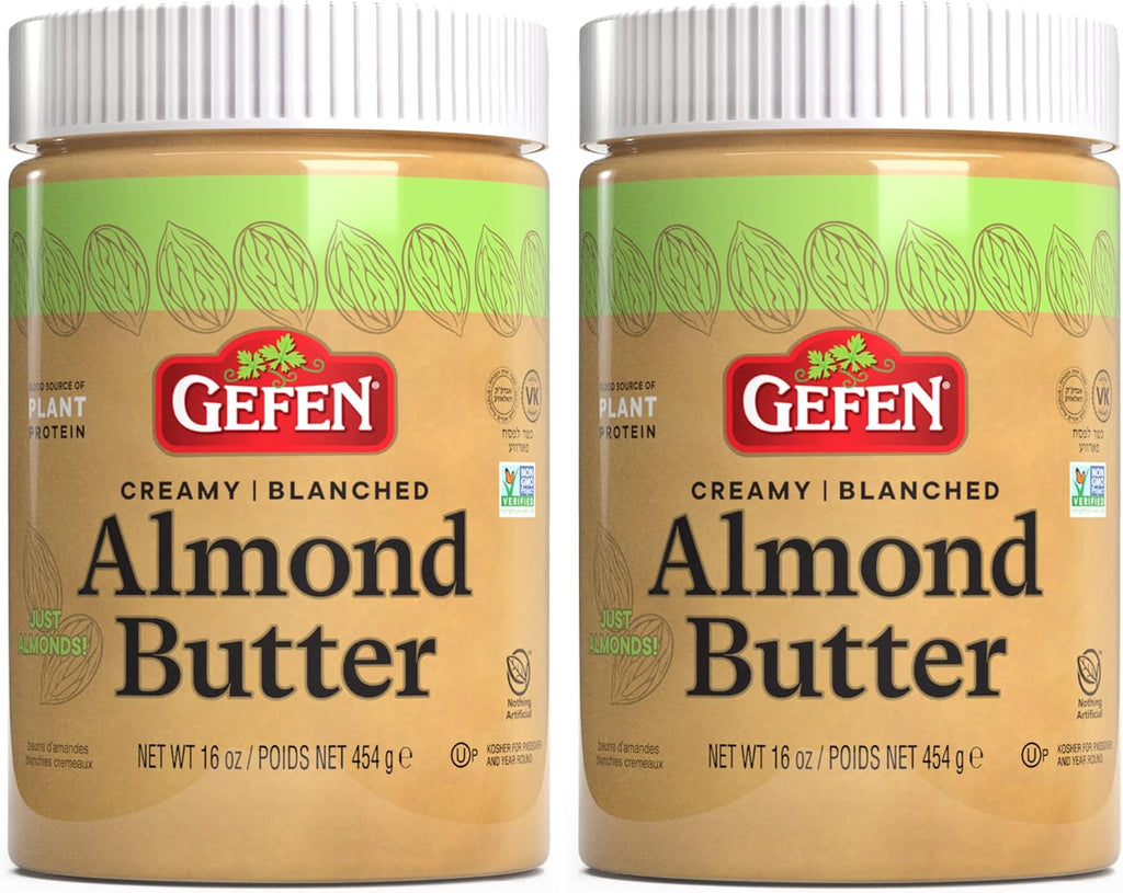 Gefen Pure Blanched Almond Butter, 16oz (2 Pack) | Non GMO | Rich, Smooth & Creamy Texture | No Salt or Sugar Added | Gluten Free | Vegan | Paleo | Keto | Product of USA | Kosher (Including Pasover)