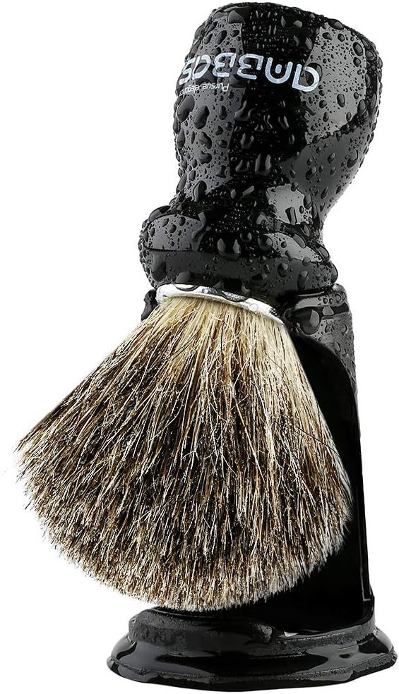 Anbbas Badger Shaving Brush and Stand,Black Wood Handle Brush with Contracted Design Resin Shaving Stand,2in1 Kit for Men Clsoe Shave