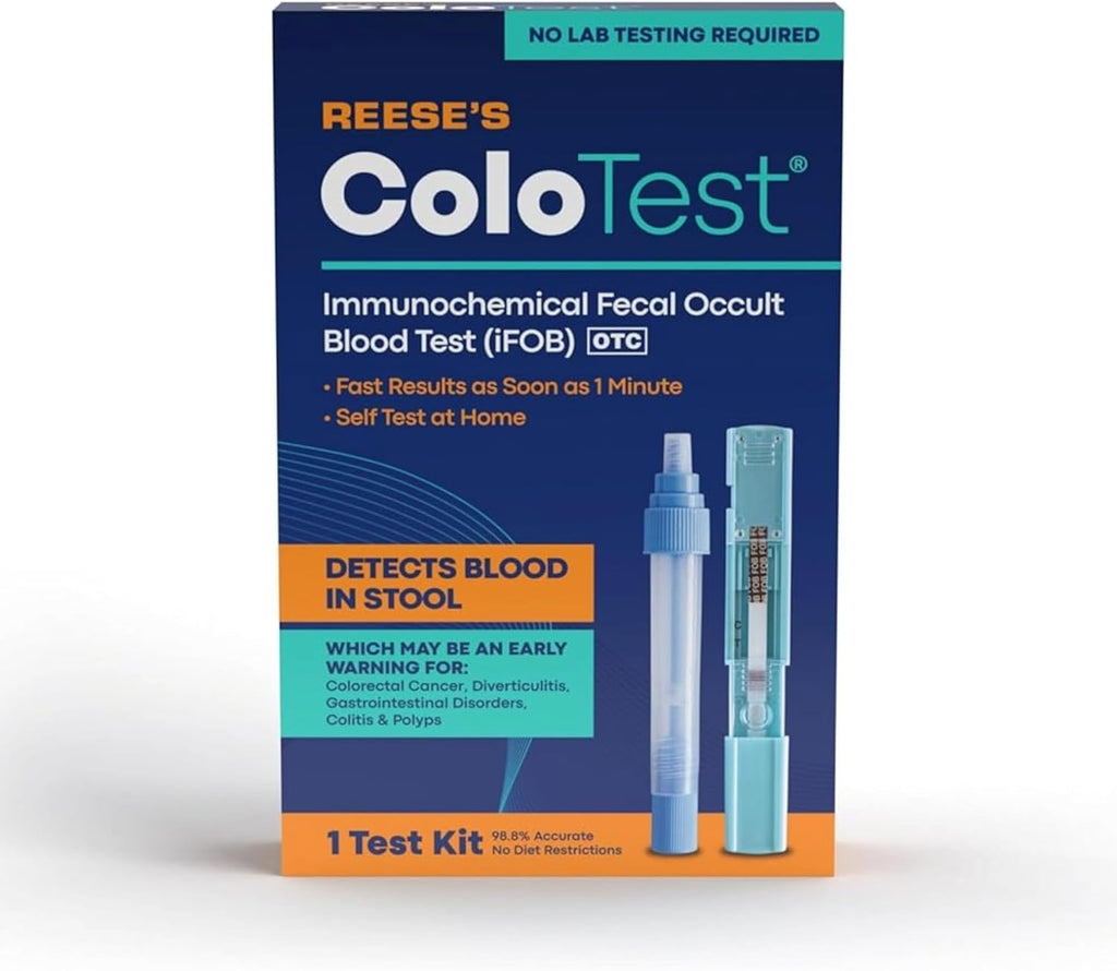 Reese's ColoTest, FIT Immunochemical Fecal Occult Blood Test Kit at Home, 1 Ct, Easy to Use Colon Health Screening, Detects Hidden Blood in Stool, 1-Minute Results, 98.8% Accurate