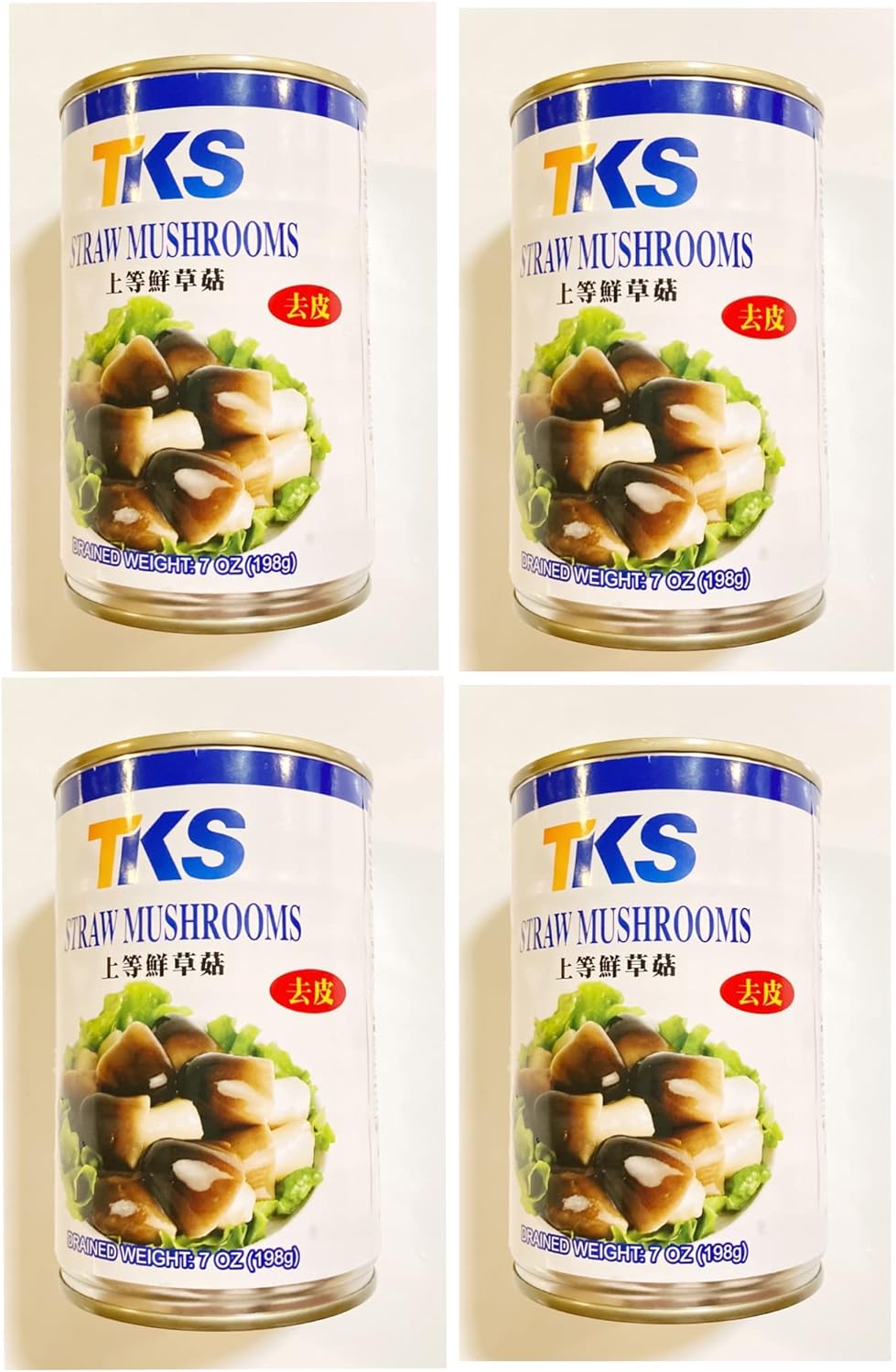 4 Cans TKS Straw Mushrooms 15 Oz Each (Peeled)