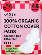 Pixie Organic Cotton Ultra Thin Regular Long Pads with Wings – Comfortable, Leak-Proof Protection for Everyday Flow – Hypoallergenic, Unscented, Soft & Breathable – Eco-Friendly, 48 Count
