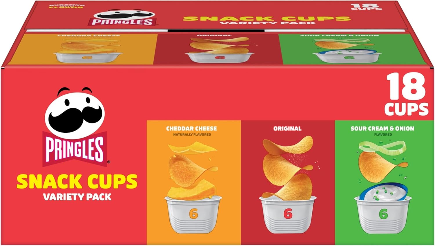 Pringles Potato Crisps Chips, Lunch Snacks, Snack Cups, Variety Pack, 12.9oz Box (18 Cups)