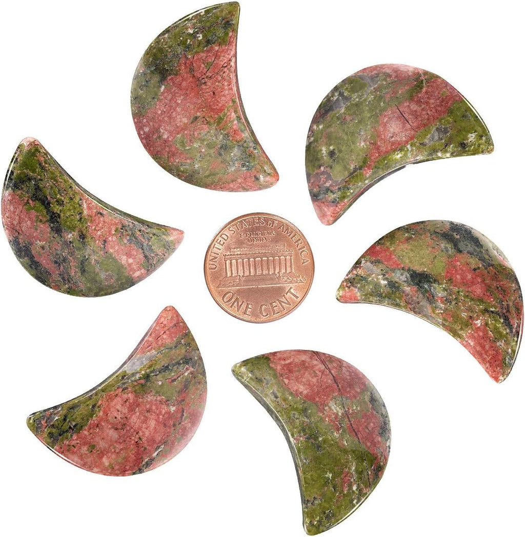 mookaitedecor Set of 5 Moon Shape Healing Crystal Pocket Palm Stones, Polished Reiki Stone for Chakra Balancing, Jewelry Making, Home Decoration, Unakite