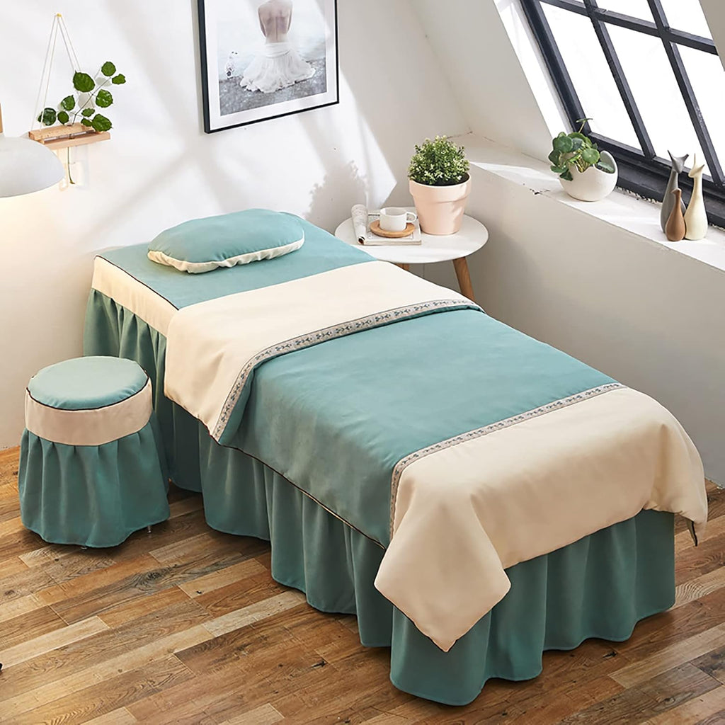 KKLT 4 Sets Cotton Beauty Bedspreads,Soft Breathable Massage Table Sheet Set Salon Bed Cover Massage Table Skirt for Massage Tables-Light Blue 185x70cm(73x28inch)