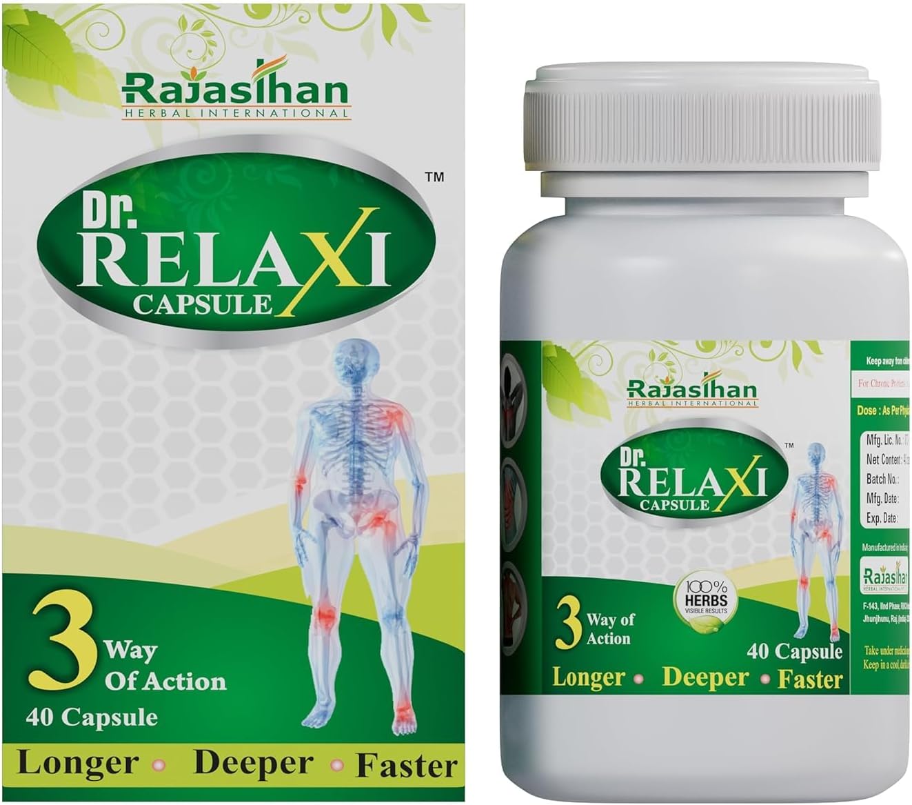 Rajasthan Herbals Dr. Relaxi (40 Capsules Each) | 100% Safe & Pure Natural Ingredients (Pack of 2)- by GSKT (Buy 4 Order GET 1 Order Free Total 10 Pack)