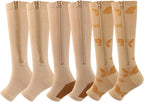 Valcatch 3 Pairs Zipper Compression Socks for Women Men 20-30 mmHg Support Hose Stockings Calf Knee High Running Walking