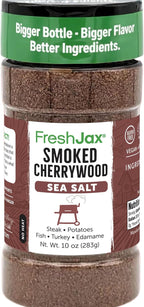 FreshJax Smoked Cherrywood Sea Salt, Gourmet Finishing Seasoning 10 oz | Bold Smoky Flavor for Grilling, Meats, Vegetables, Popcorn, Eggs, Potatoes, Cocktails, Cooking | Kitchen Staple - Made in USA