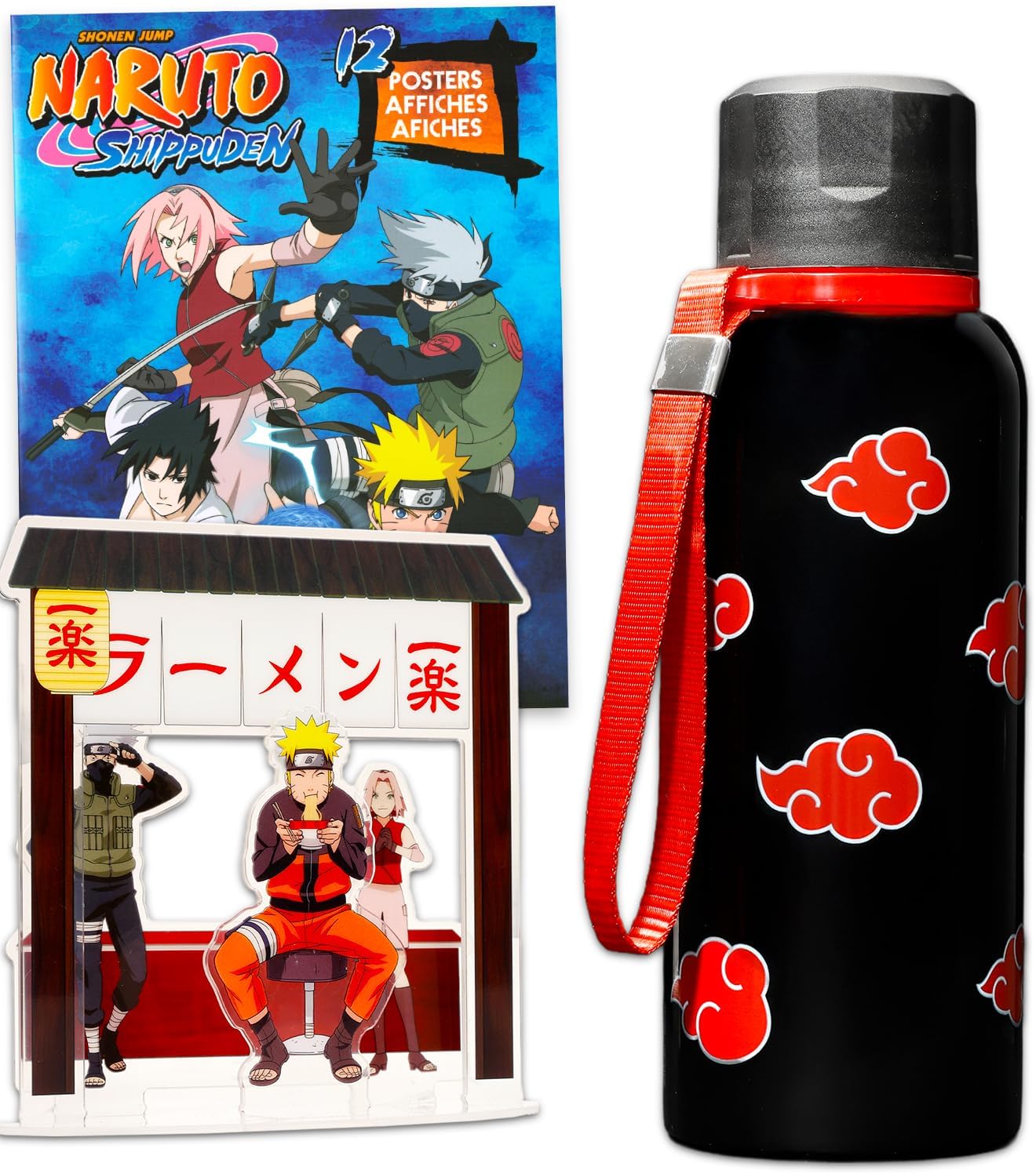 Naruto Shippuden Water Bottle Set - Bundle with 12 Oz Water Bottle with Strap Plus More | Naruto Merchandise