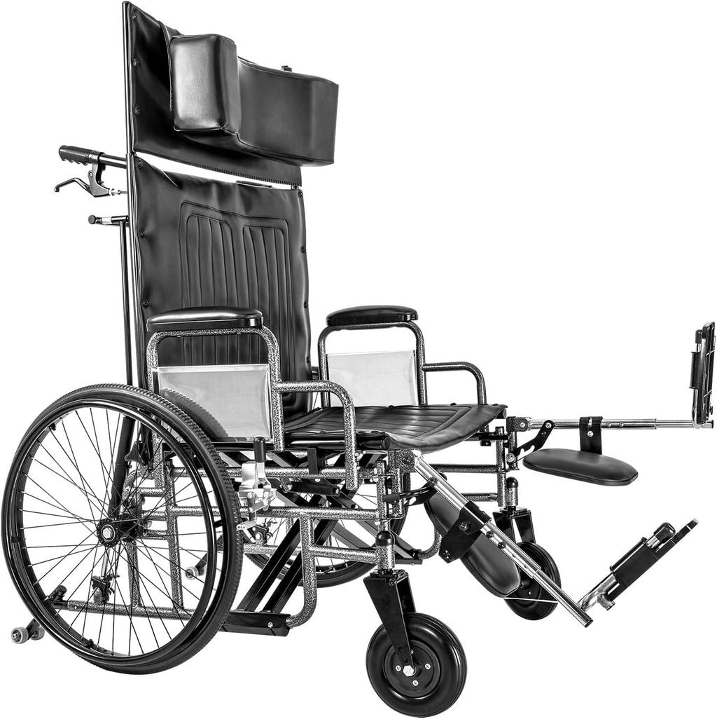 Dynarex Bariatric Reclining Wheelchair with Elevating Leg Rests - 24" Wide Seat - Manual Wheelchair with Anti Tippers, Padded Armrests, Foldable - 500 lbs Capacity - 1 Count