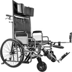 Dynarex Bariatric Reclining Wheelchair with Elevating Leg Rests - 24" Wide Seat - Manual Wheelchair with Anti Tippers, Padded Armrests, Foldable - 500 lbs Capacity - 1 Count