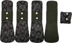 MUMBABY 5pcs 30.5cm / 12inch (Fit) Heavy Flow Charcoal Bamboo Mama Cloth/Menstrual Pads/Reusable Sanitary Pads (Black Lace, Large)