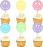 Ercadio 30 Pack Smile Face Cupcake Toppers Gold Glitter Cupcake Picks Smiley Assorted Cake Toppers For Girls Baby Shower Birthday Party Cake Decoration Supplies