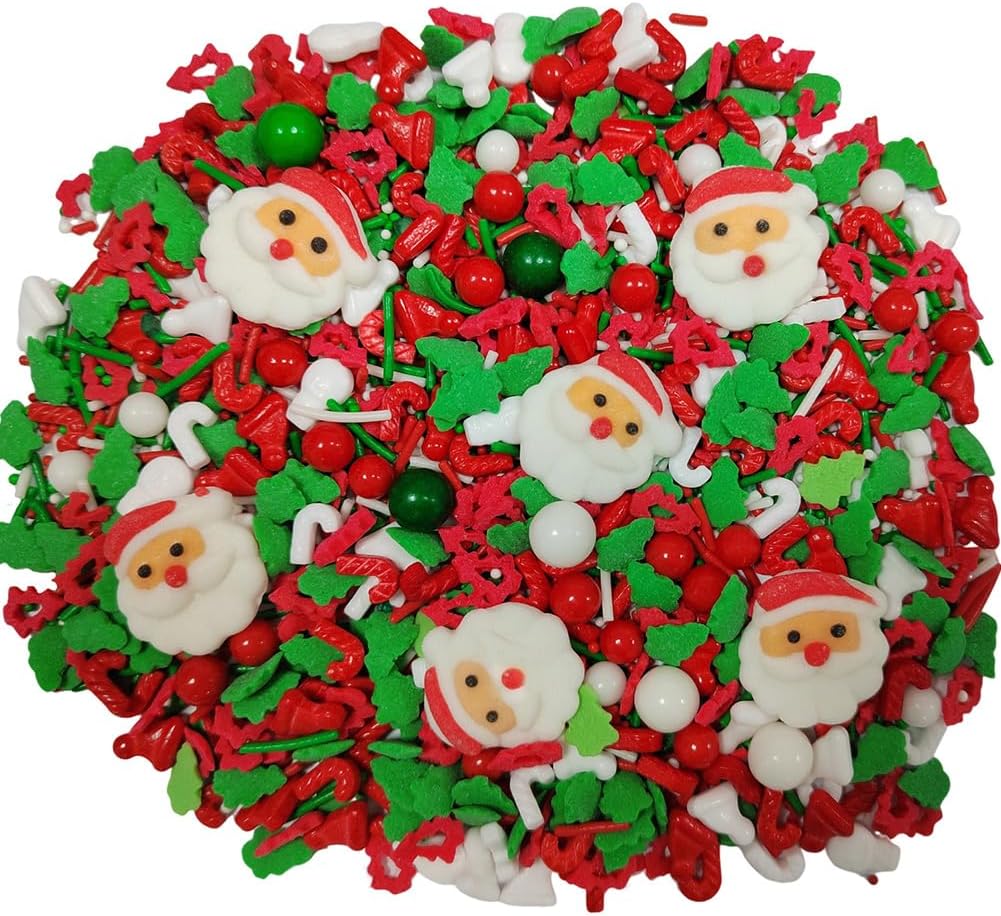 1 Bottle Christmas Sprinkles for Cookie Decorating Cake Toppers Candy Santa Claus Cupcake Topper Dessert Sprinkle with 6 Pieces Santa Claus
