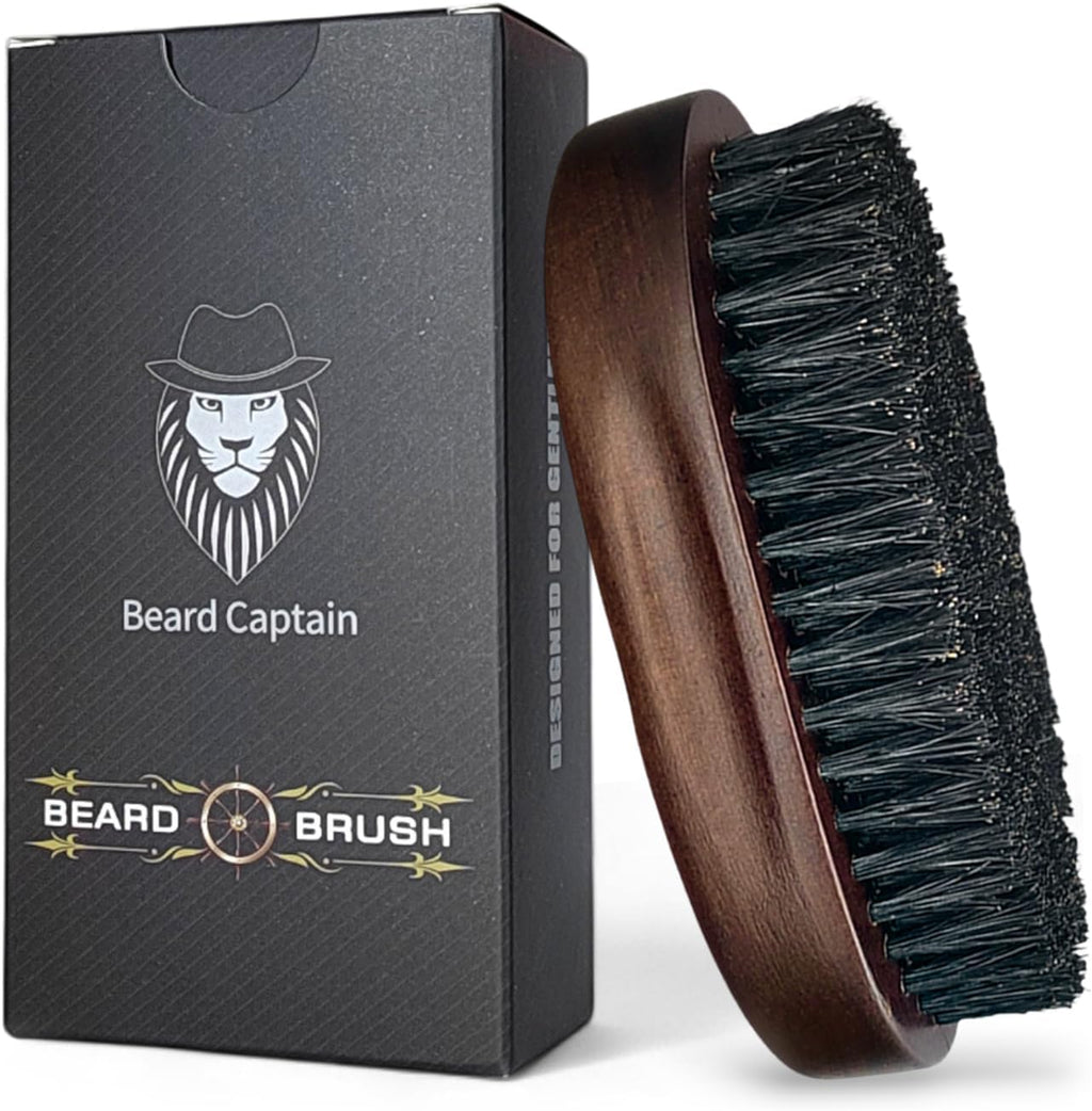 100% Boar Bristle Beard Brush for Man – Retro Wooden Handle, Promotes Beards Growth & Softens, Travel Size
