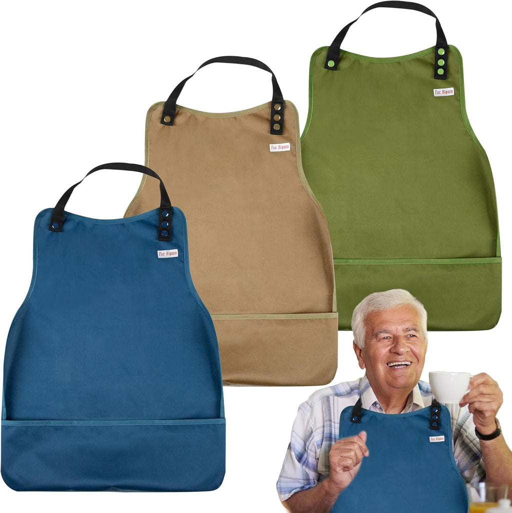 3 Pack Adult Bibs Washable Clothing Protector with Crumb Catcher, Adjustable Reusable Waterproof Large Feeding Adult Bib