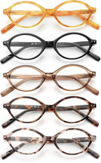 JM 5 Pack Oval Reading Glasses for Women, Trendy Blue Light Blocking Computer Readers with Spring Hinges