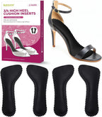 High Heel Cushion Inserts for Women - Bukihome 3/4 Invisible Insoles Prevent Feet from Sliding Forward - Shock & Sweat Absorption - Comfort Shoe Pads for High Heels Sandals Flats,Black,Size M