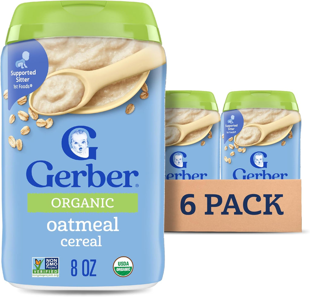 Gerber Stage 1 Baby Food, Organic Baby Oatmeal Cereal, 14g Whole Grains, Iron, Zinc & Vitamin B12, Infant Cereal, 6-Pack
