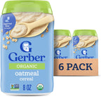 Gerber Stage 1 Baby Food, Organic Baby Oatmeal Cereal, 14g Whole Grains, Iron, Zinc & Vitamin B12, Infant Cereal, 6-Pack