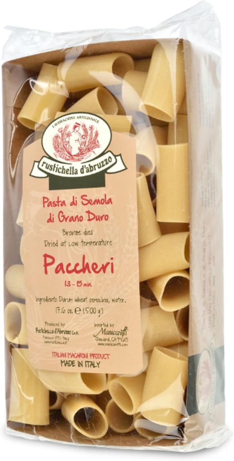 Rustichella d'Abruzzo Paccheri Pasta - 500g Classic Durum Wheat Large Tube Pasta - Perfect for Hearty Sauces - Cooks in 13-15 Minutes - Authentic Italian Flavor
