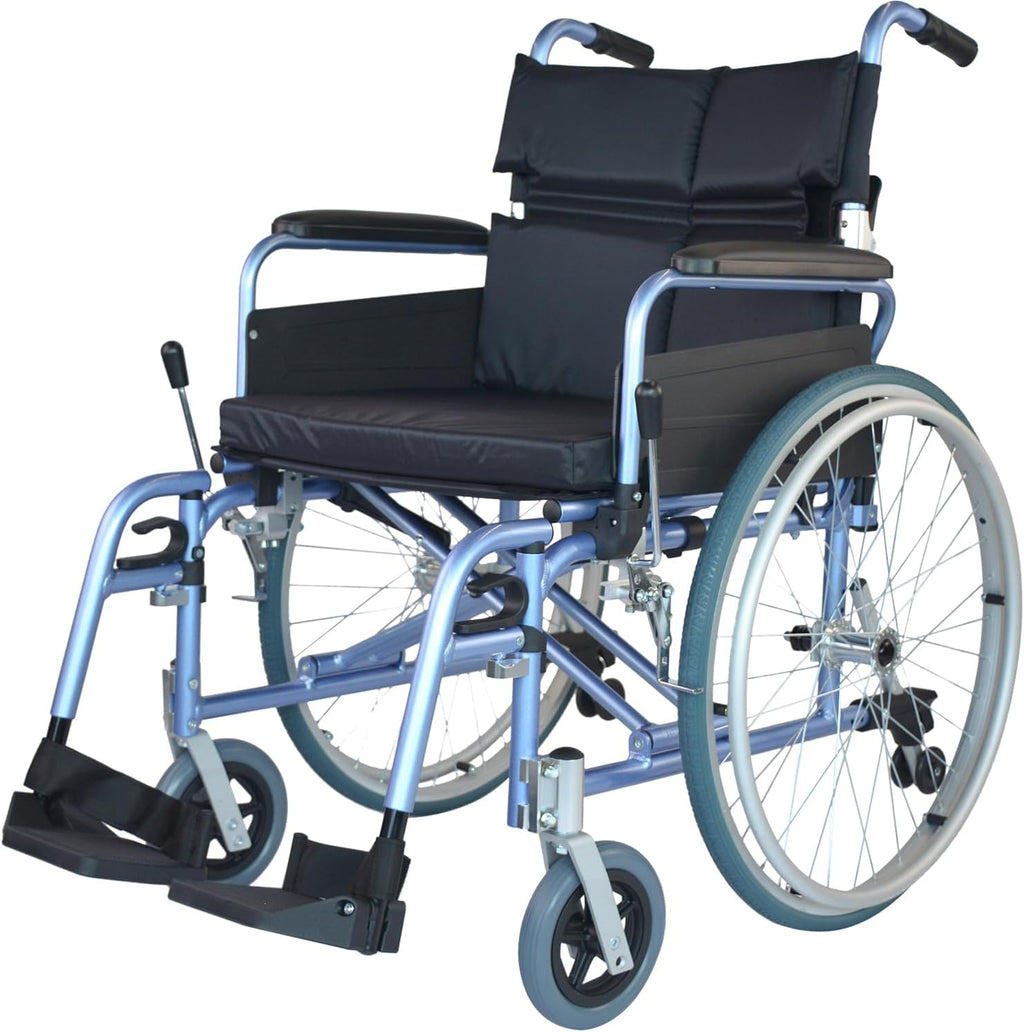 Medwarm Aluminum Multifunctional Manual Wheelchair, Wheelchairs for Adults, Folding Padded Wheelchair with 24 Inch Quick Release Wheels, Removable Footrests & Armrests, Blue