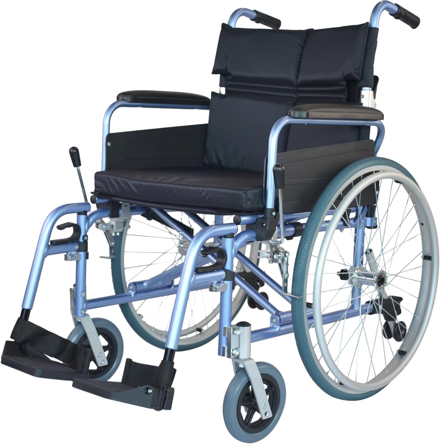Medwarm Aluminum Multifunctional Manual Wheelchair, Wheelchairs for Adults, Folding Padded Wheelchair with 24 Inch Quick Release Wheels, Removable Footrests & Armrests, Blue